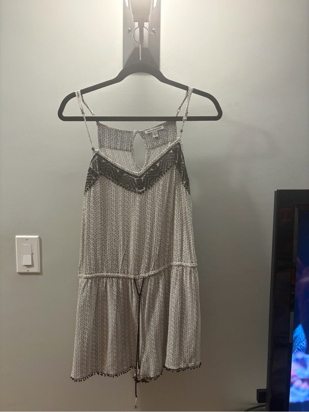 American Eagle Outfitters Black & White Printed Spaghetti‑Strap Romper small